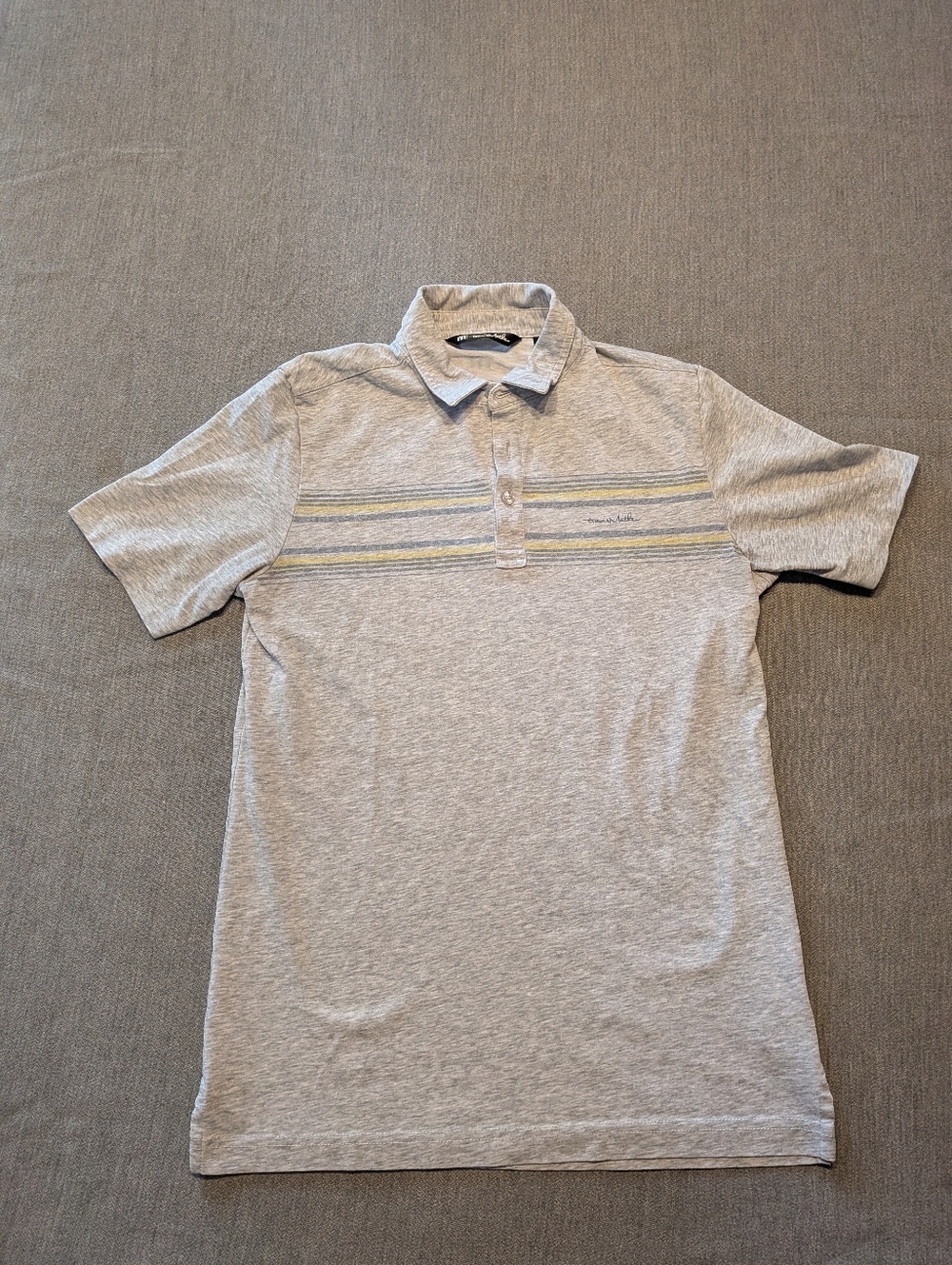 Travis Matthew Gray Polo with Yellow & Blue Chest Stripes Size Small